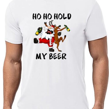 Playera caballero sublimada estampados Navideños Ho Ho Hold My Beer